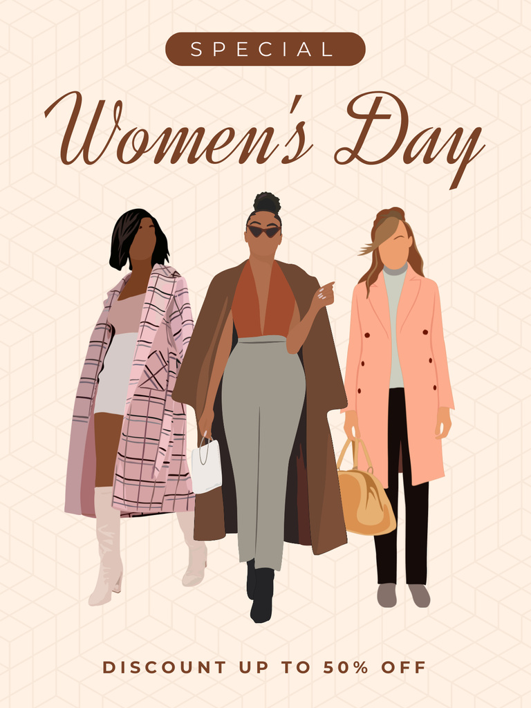 International Women's Day Celebration with Stylish Women Poster USデザインテンプレート