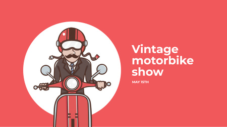 Plantilla de diseño de Vintage Scooter Show with Man on Motorbike in Red FB event cover 