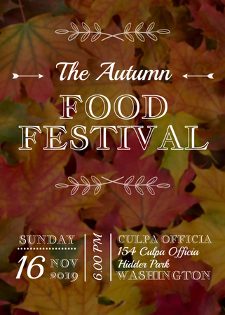 Autumn Food Festival Ad on Yellow Leaves Flayer Design Template