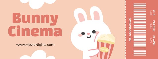 Movie Watching Announcement with Cute Bunny Ticket Design Template