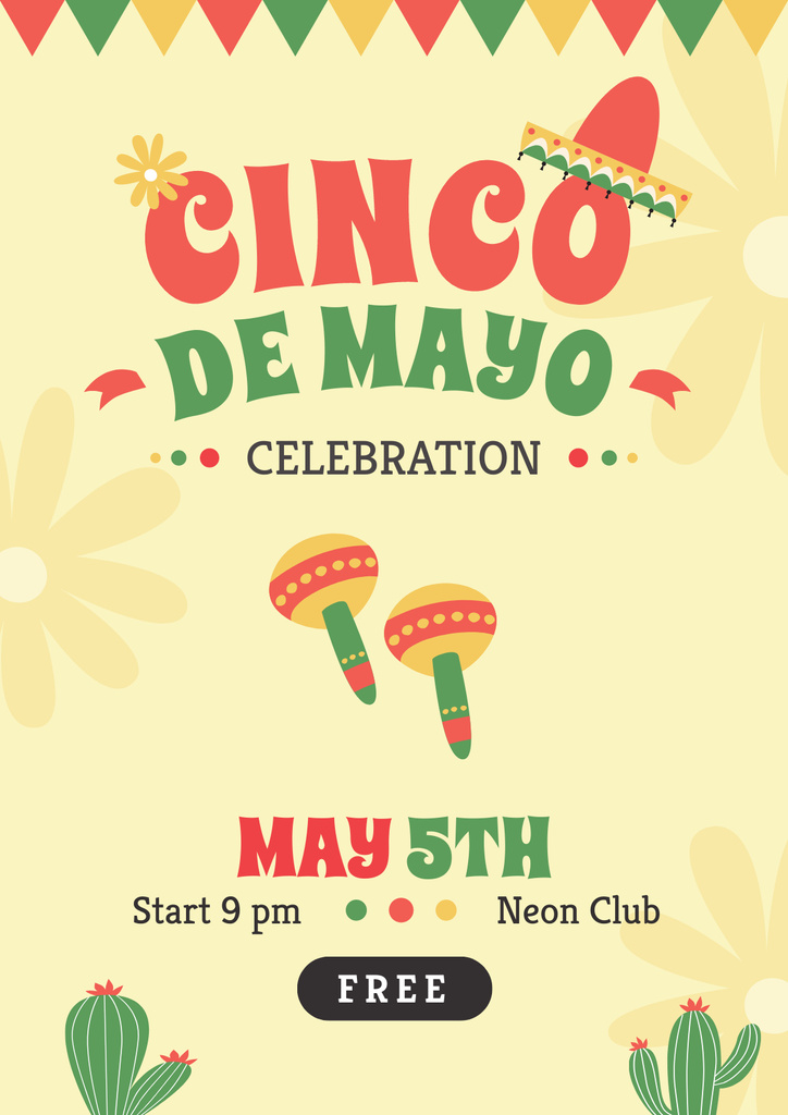Cinco De Mayo Holiday Celebration with Bright Illustration Poster Design Template