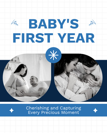 Template di design Collage con foto di giovane famiglia felice con neonato Instagram Post Vertical
