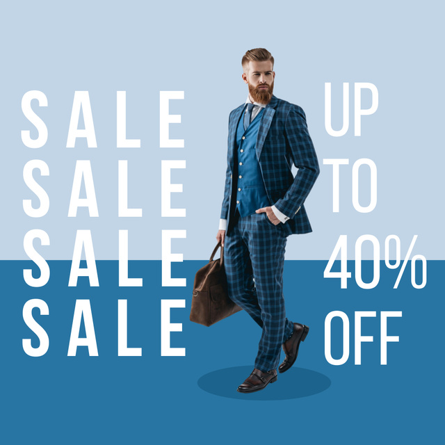Fashion Clothes Ad with Handsome Man in Blue Outfit Instagram tervezősablon