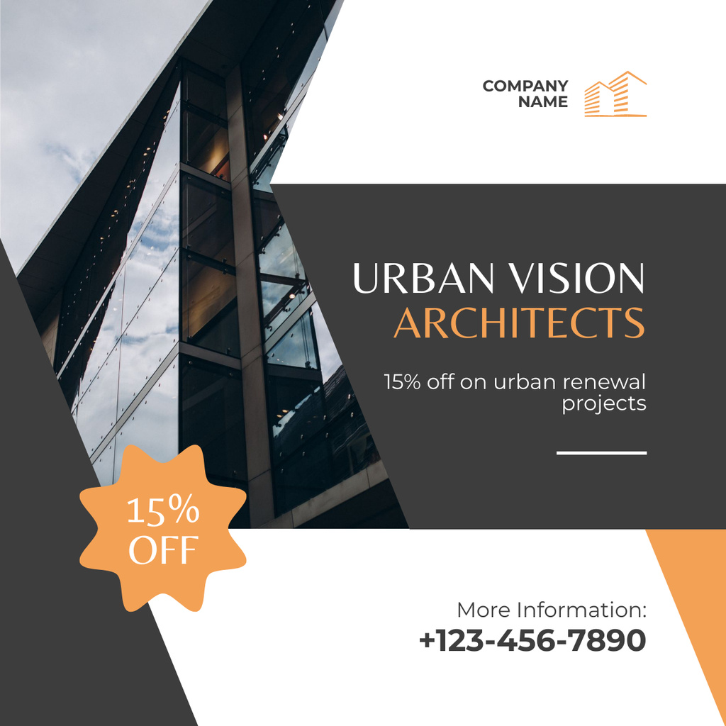 Designvorlage Architecture Services with Urban Vision and Discount Offer für LinkedIn post