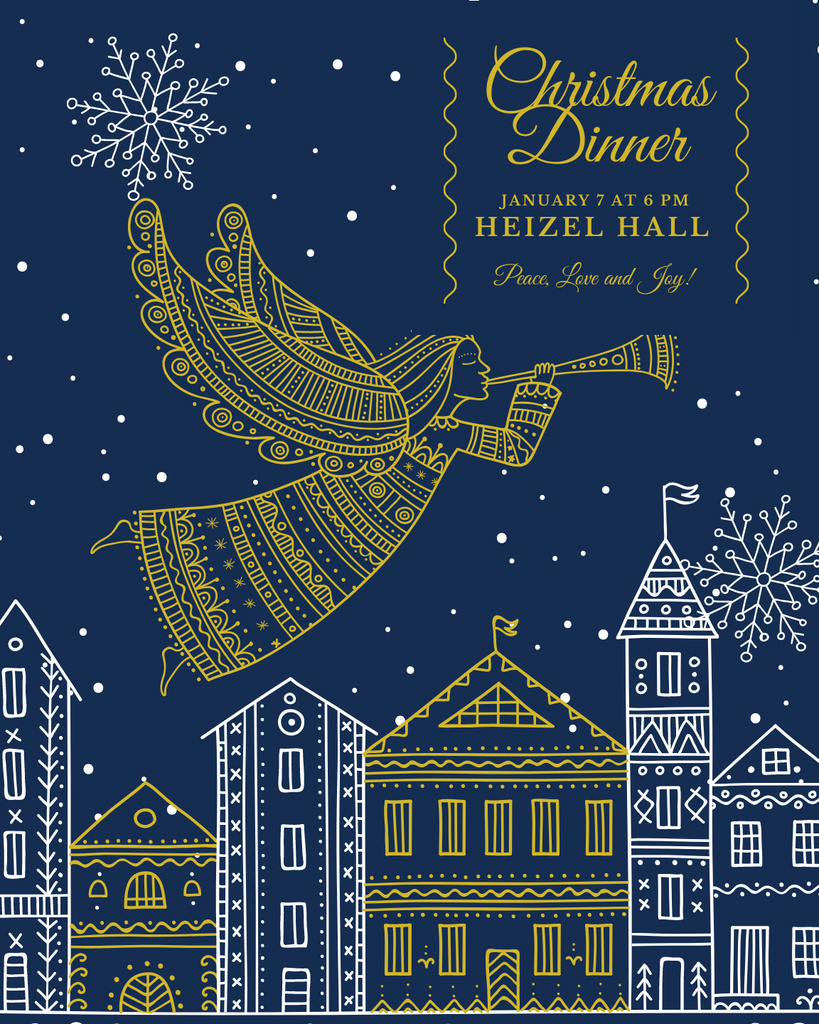 Christmas Dinner Invitation with Angel over City Poster 16x20in – шаблон для дизайну