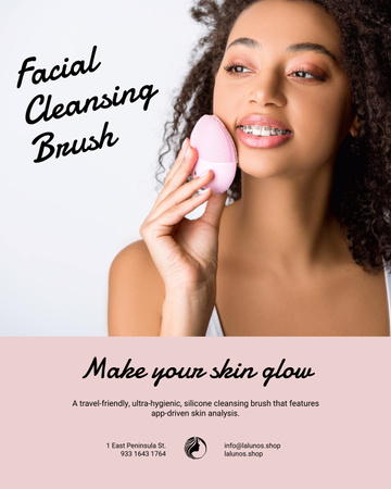 Ontwerpsjabloon van Poster 16x20in van Special Offer with Woman applying Facial Cleansing Brush