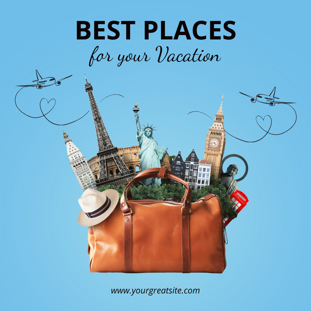 Designvorlage Travel Tour Offer with Best Places for Vacations für Instagram