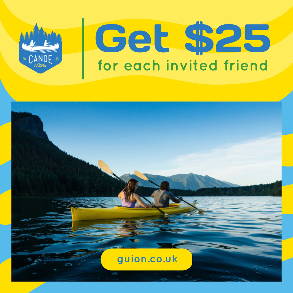 Kayaking Tour Invitation with People in Boat Instagram Design Template