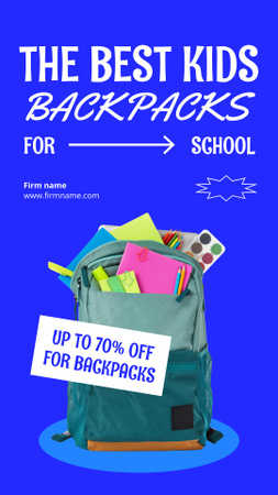 Back to School Special Offer For Kids Backpacks In Blue Instagram Story Design Template
