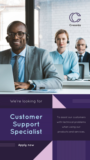 Designvorlage Customers Support Team Services Ad on Purple für Instagram Story