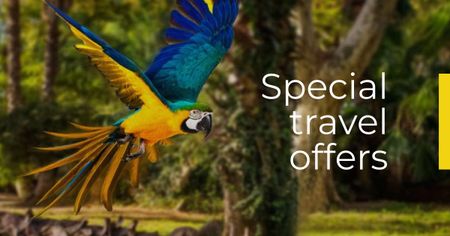 eksoottiset matkat tarjoavat papukaija lentää metsässä Facebook AD Design Template