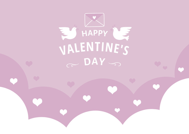 Happy Valentine's Day with White Doves and Envelope Card Design Template