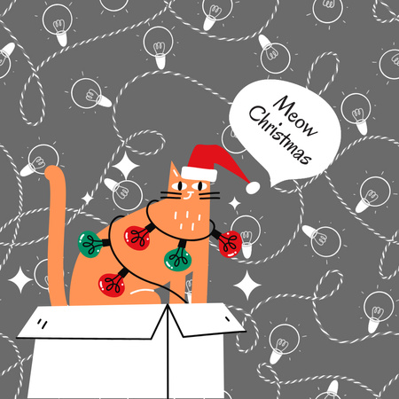 Designvorlage Christmas Holiday Greeting with Cat für Instagram