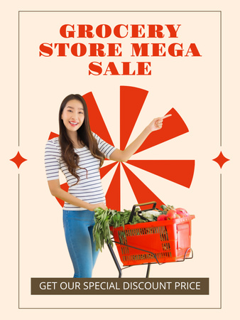 Reklama na obchod s potravinami s mladou asijskou ženou Poster US Šablona návrhu