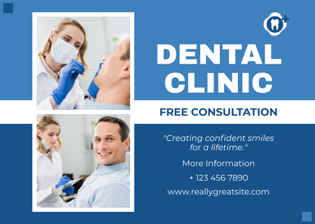 Dental Clinic Ad with Patient and Doctors Card Design Template