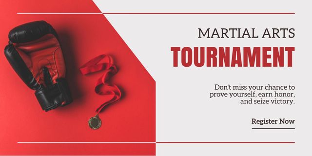 Martial Arts Tournament Announcement with Boxing Glove Twitter Design Template
