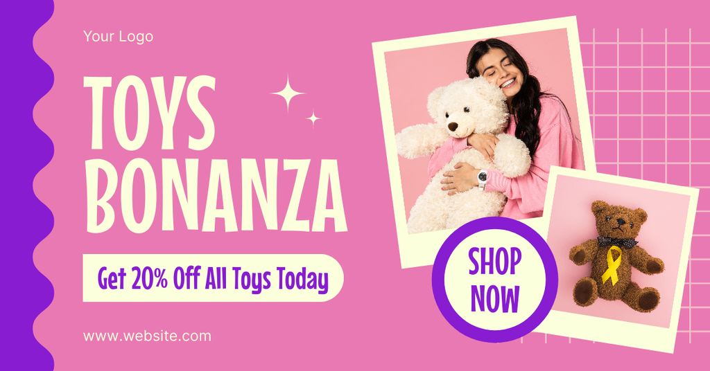 Template di design Discount on All Toys on Pink Facebook AD