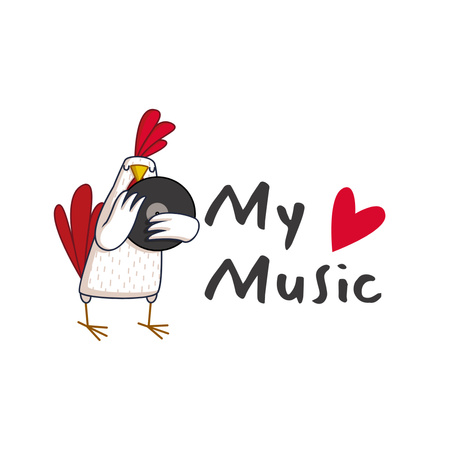 Music Shop Ad with Rooster and Vinyl Logo Design Template