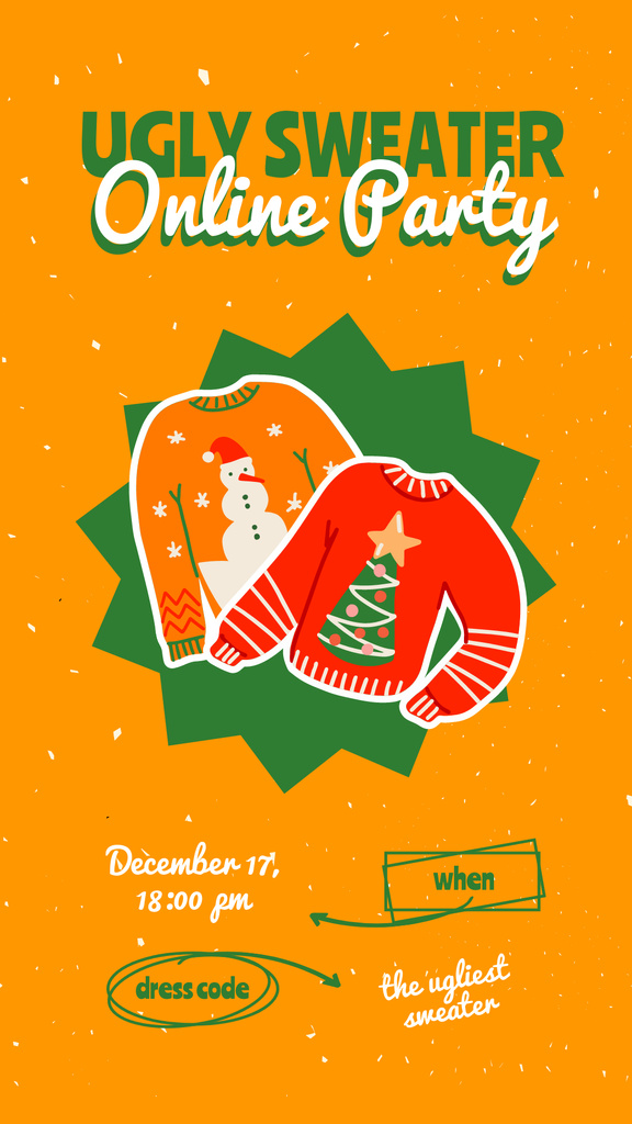 Winter Party Announcement with Cute Ugly Sweaters Instagram Story Modelo de Design