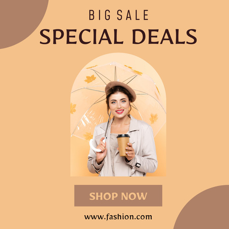 Fashion Sale Announcement with Woman holding Umbrella Instagram Design Template