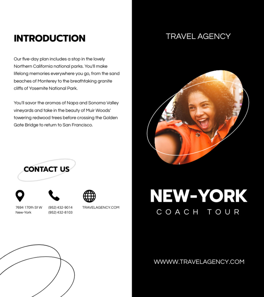 Lovely Coach Tour Ad With Text Description Brochure 9x8in Bi-fold Modelo de Design