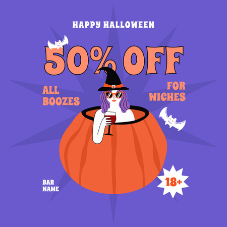 Cute Witch in Halloween's Pumpkin Instagram Design Template