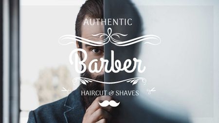 Barbershop Ad with Man with Beard and Mustache Title Design Template