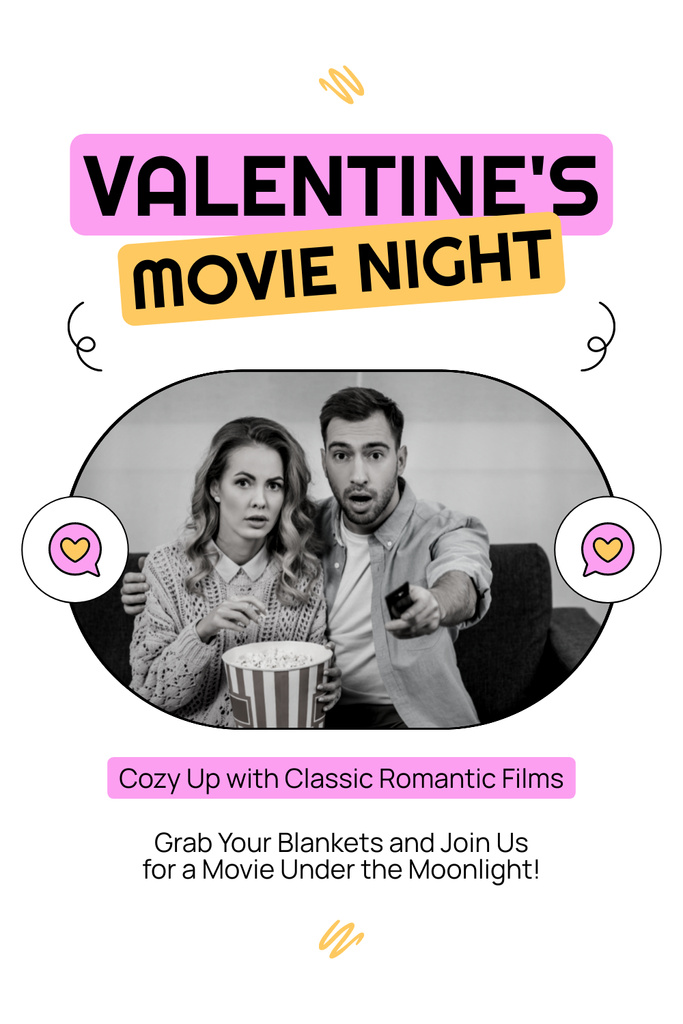 Designvorlage Valentine's Day Movie Night With Romantic Films für Pinterest