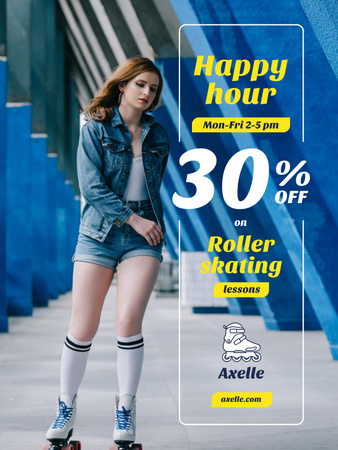 Ontwerpsjabloon van Poster US van Happy Hour Offer with Girl Rollerskating