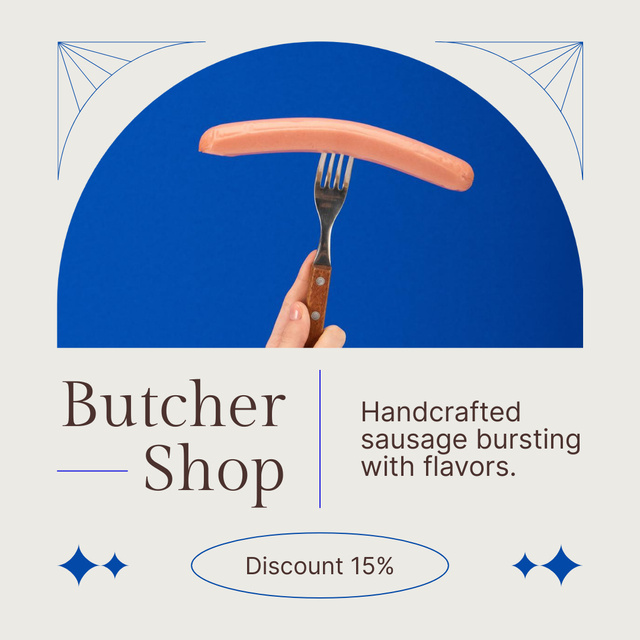Tasty Sausages from Butcher Shop Instagram AD Design Template