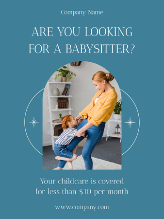 Ontwerpsjabloon van Poster US van Aanbieding babysitservice met babysitter en kleine meid