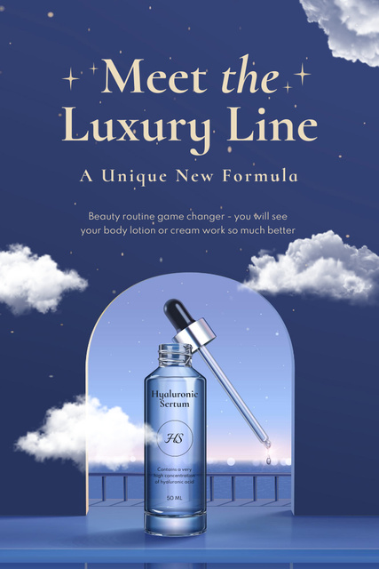 Skincare Ad with Cosmetic Oil Bottle on Blue Pinterest tervezősablon