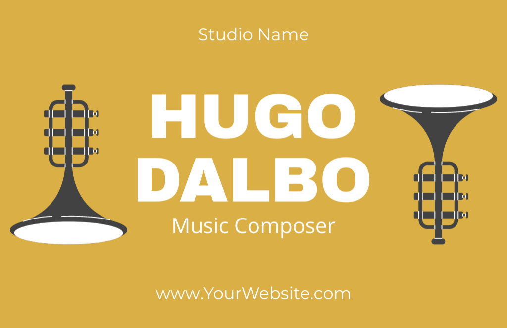 Composer Promo with Brass Instruments Business Card 85x55mm – шаблон для дизайна