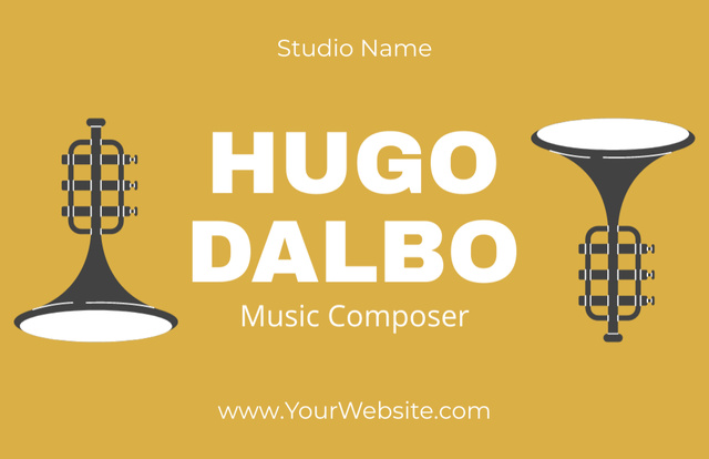 Composer Promo with Brass Instruments Business Card 85x55mm – шаблон для дизайна
