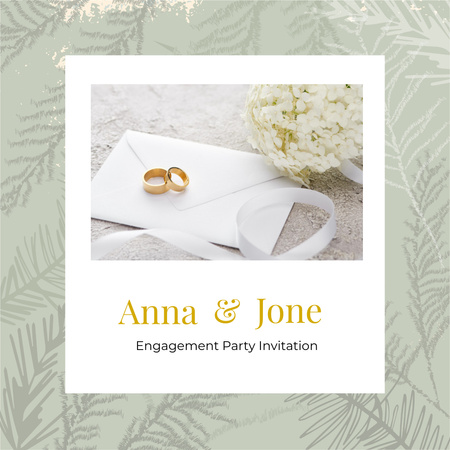 Wedding Invitation with Golden Rings and Flowers Bouquet Instagram Design Template