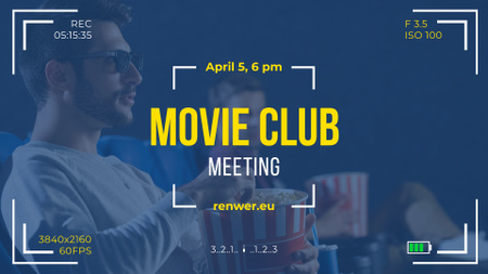 Movie Club Invitation People Watching Cinema in 3d FB event cover Design Template