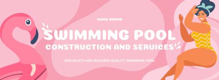 Oferta de serviço e construção de piscinas em rosa Facebook cover Modelo de Design