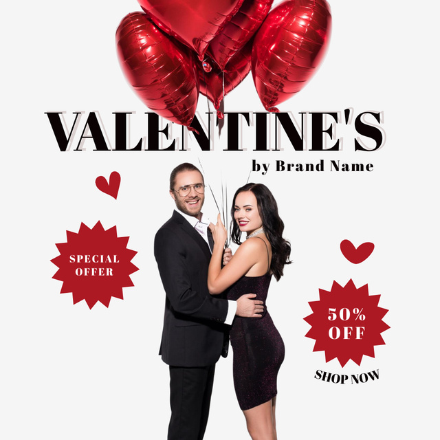 Valentine's Day Special with Beautiful Couple with Balloons Instagram AD Design Template