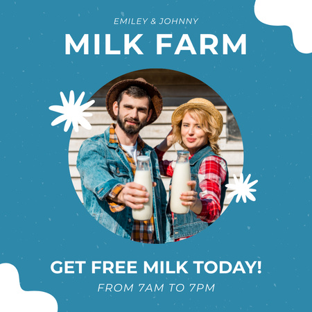 Plantilla de diseño de Pareja joven granjeros ofreciendo leche gratis Instagram 
