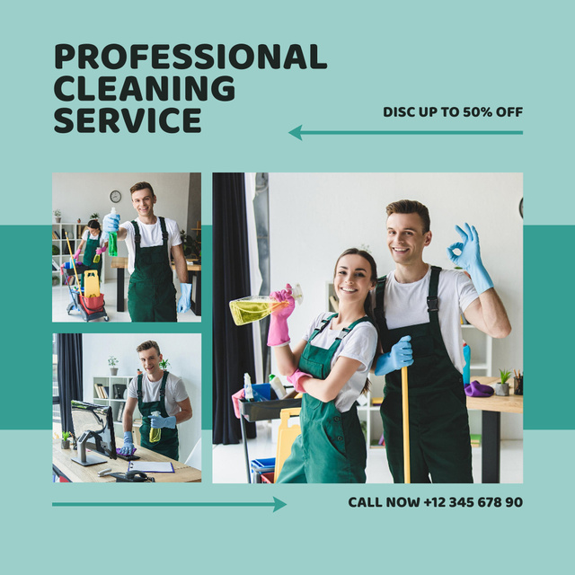 Affordable Cleaning Services Ad with Professional Team Instagram ADデザインテンプレート