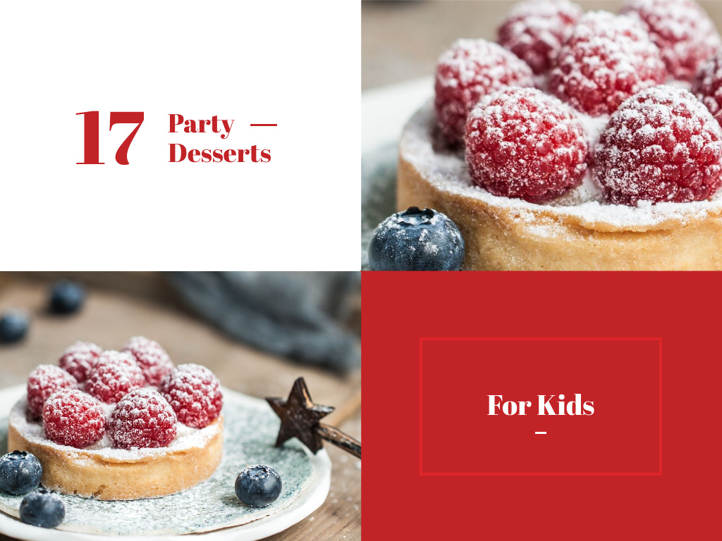 Kids Party Desserts Sweet Raspberry Tart Presentationデザインテンプレート