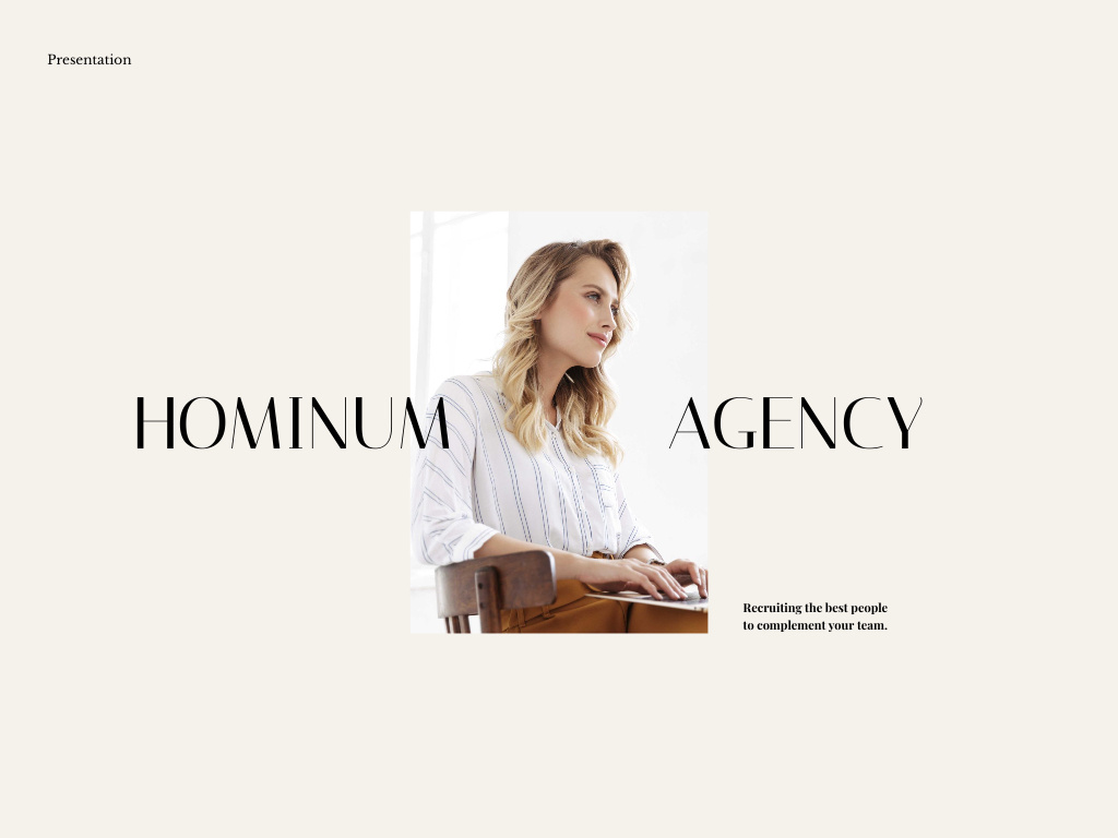 Recruiting Agency Services Offer with Successful Businesswoman Presentation Modelo de Design