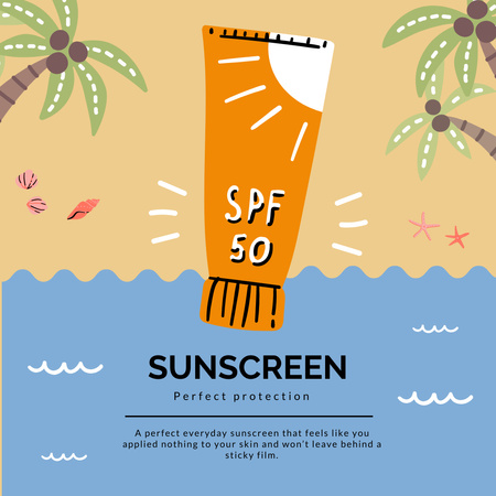 Doodle Illustration of Sunscreen Cosmetics Instagram Design Template