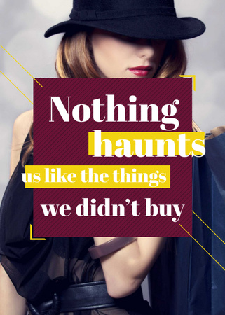 Shopping quote Stylish Woman in Hat Flayer Design Template