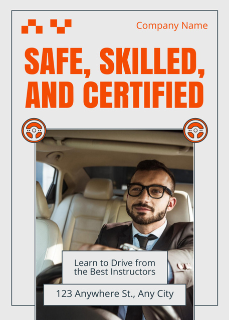 Plantilla de diseño de Certified Driving School Lessons With Instructors Offer Flayer 