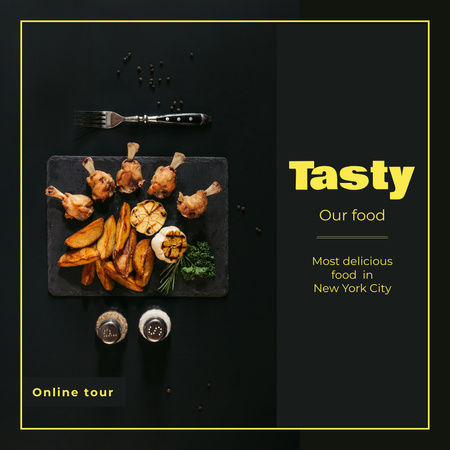 Elegant Restaurant Promotion With Served Meal Instagram AD Design Template