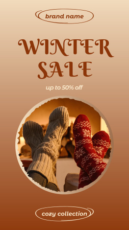 Winter Sale Advertisement Featuring Knitted Socks Instagram Story Design Template