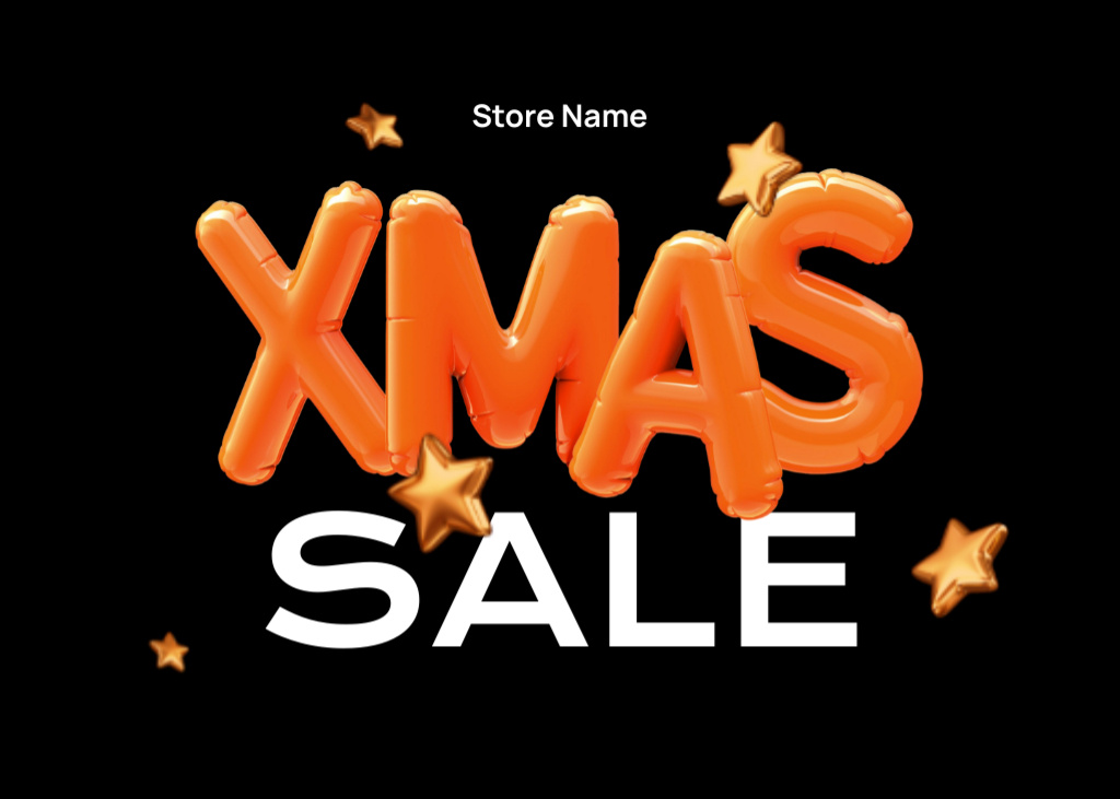 Christmas Sale Offer with Orange Lettering on Black Flyer 5x7in Horizontal tervezősablon