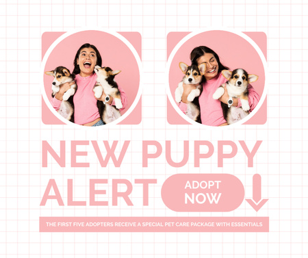 Proposition of New Puppies for Adoption on Pink Facebook Design Template