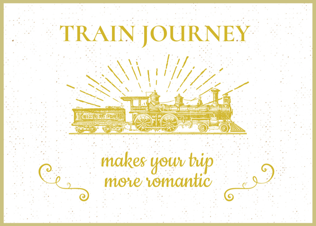 Ontwerpsjabloon van Postcard 5x7in van Quote About Train Journey And Romance With Illustration